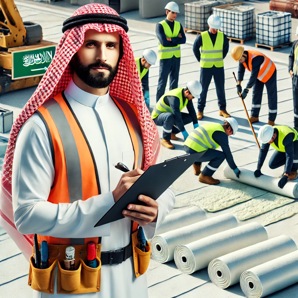 مهندس سعودي يشرف على عمال يقومون بعزل سطح